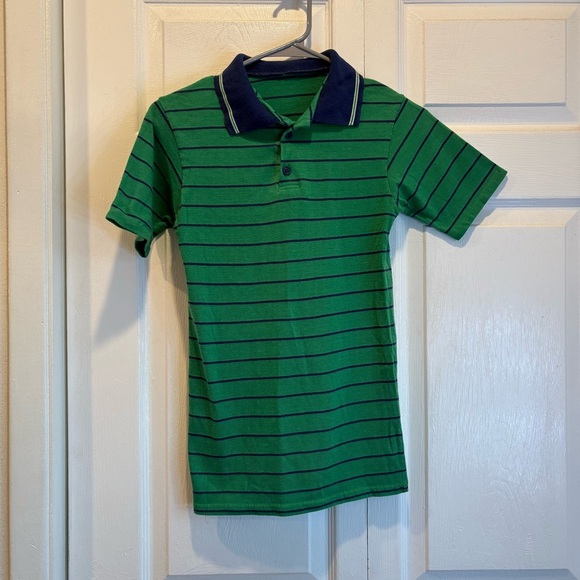 Vintage Homemade Green Striped Polo - Size Little Boy 8-9 - Picture 1 of 3